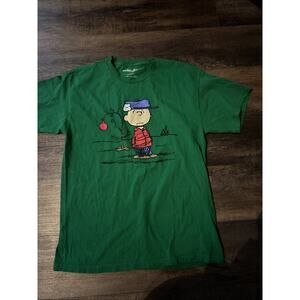Peanuts Shirt Charlie Brown with Christmas Tree Mens Large Green We Love Fine